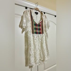 NWOT Gretty Zueger Hi-Low Tunic w/ Split Flutter Sleeves - Off White/Multi - SM